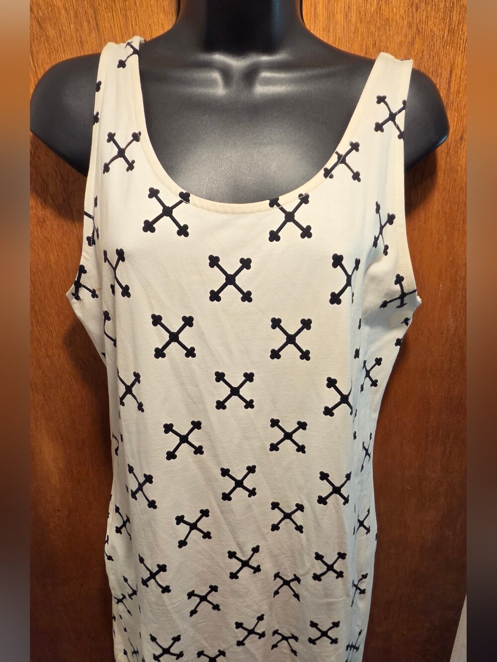 Divided White Midi Tank Dress with Black Cross Print SzL NWT - Picture 4 of 6